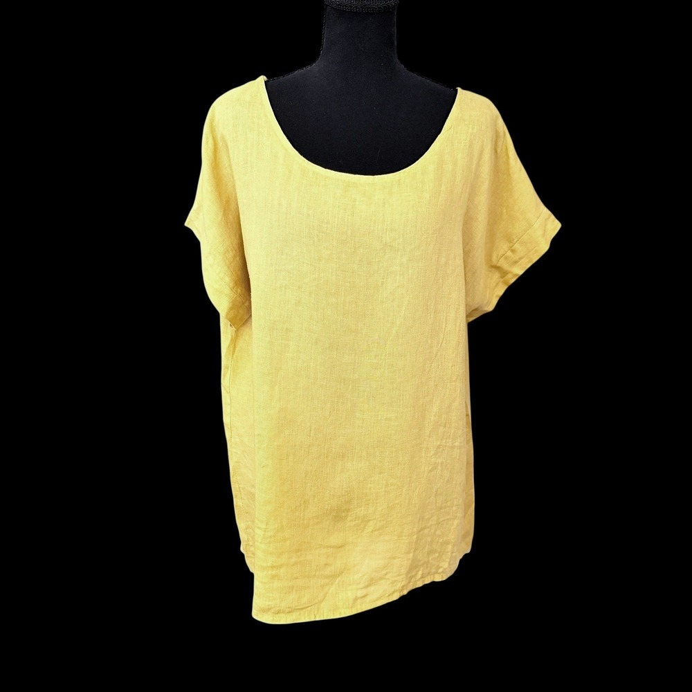 Terzo Millennio 100% Linen Button Back Top M Italy Made Yellow Lagenlook Coastal